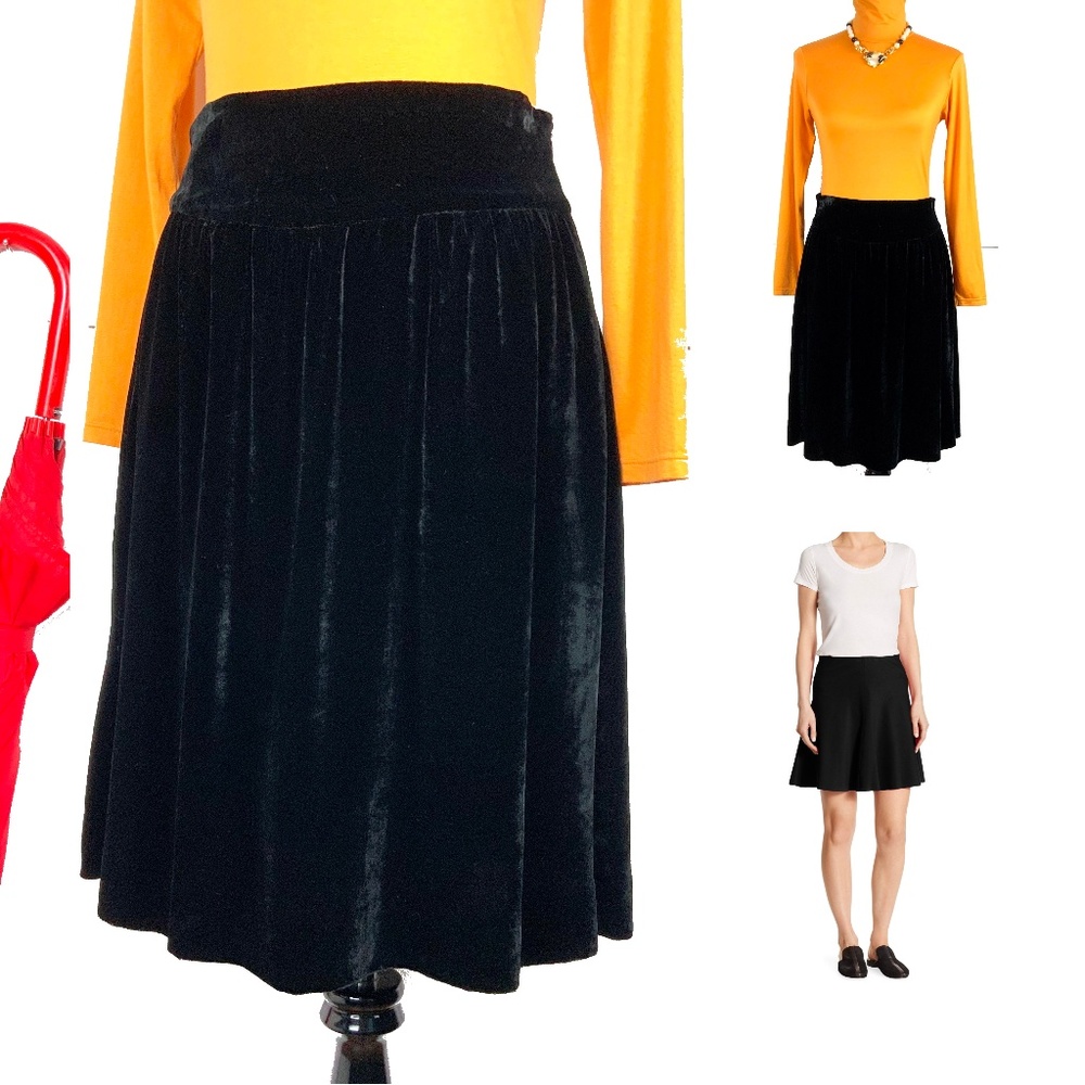 Theory Black Crushed Velvet Drop Waist Skirt Sz 2